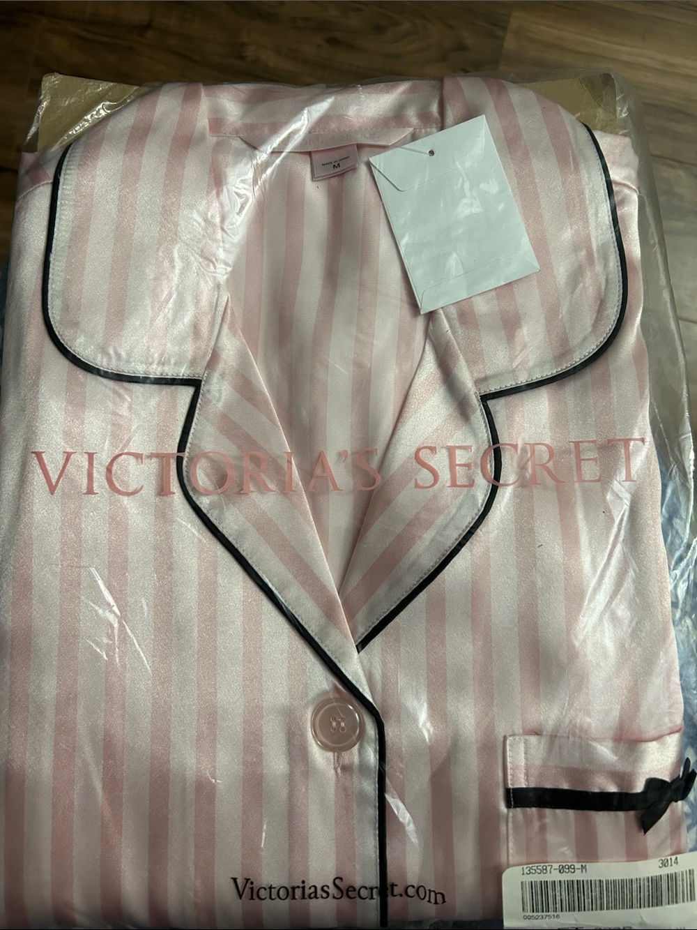 Victoria's Secret Pink & Black Piped Satin Stripe Pajama Top